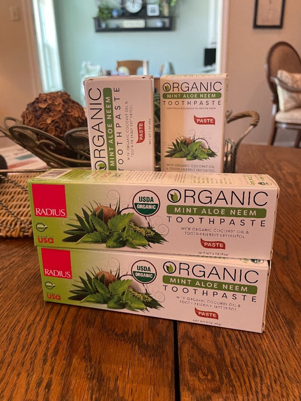 NEW 4x Radius Organic Mint Aloe Neem Toothpaste Fluoride-Free 3 oz